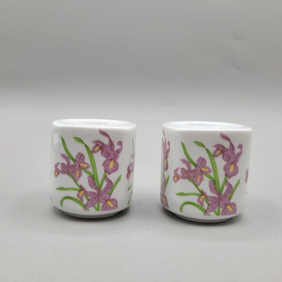 Vintage Bavarian Village Rauschert Porcelain Candle Holders Pair Iris Pattern - Picture 4 of 8
